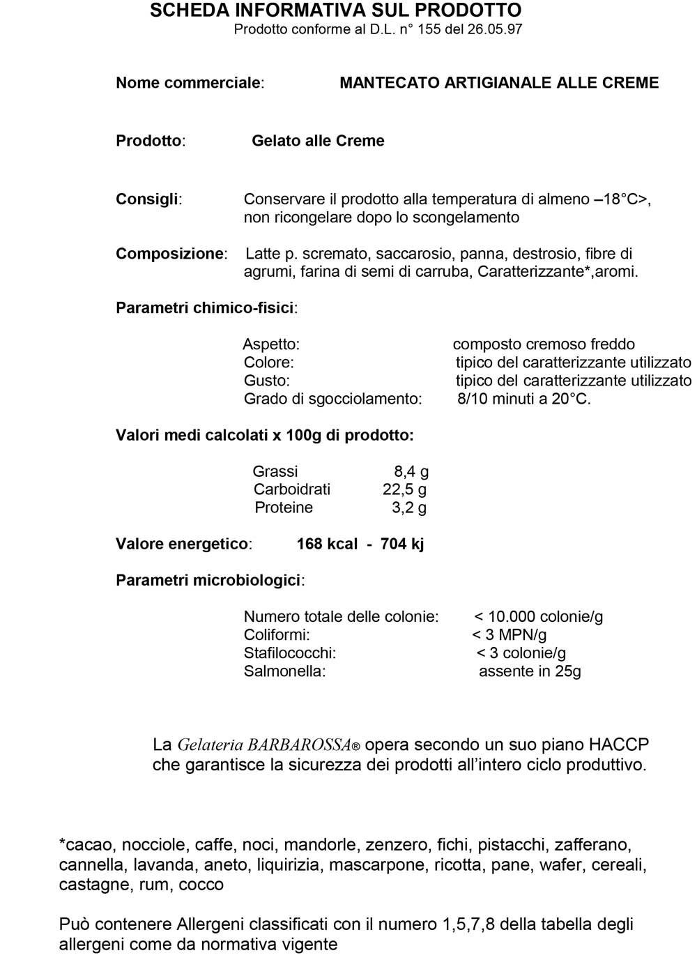 SCHEDA INFORMATIVA CREME